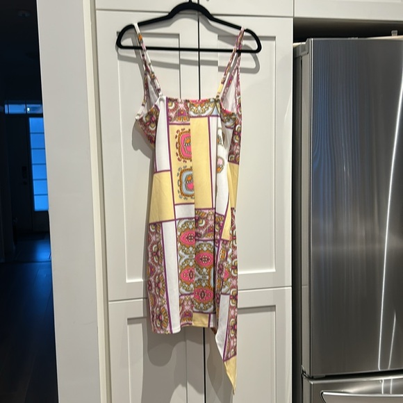 VENUS Funky Pink and Yellow Faux Wrap Asymmetrical Mini Print Sundress Size M - Picture 7 of 15